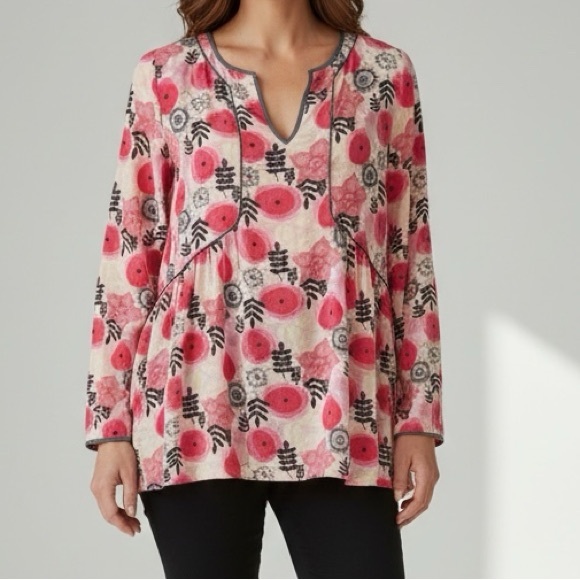 Matilda Jane Boho V-Neck Floral Blouse, High-Low Hem, Long Sleeves, Size M - Picture 1 of 11